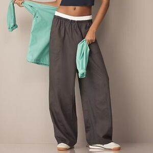 Anthropologie Daily Practice Ruched Ankle Wide Leg Pants Utility Gray Size M